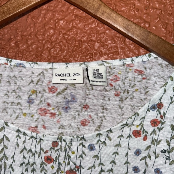 Rachel Zoe 2X Floral Popover Top 100% Linen Cottage Bloomcore Garden Spring - Picture 3 of 4